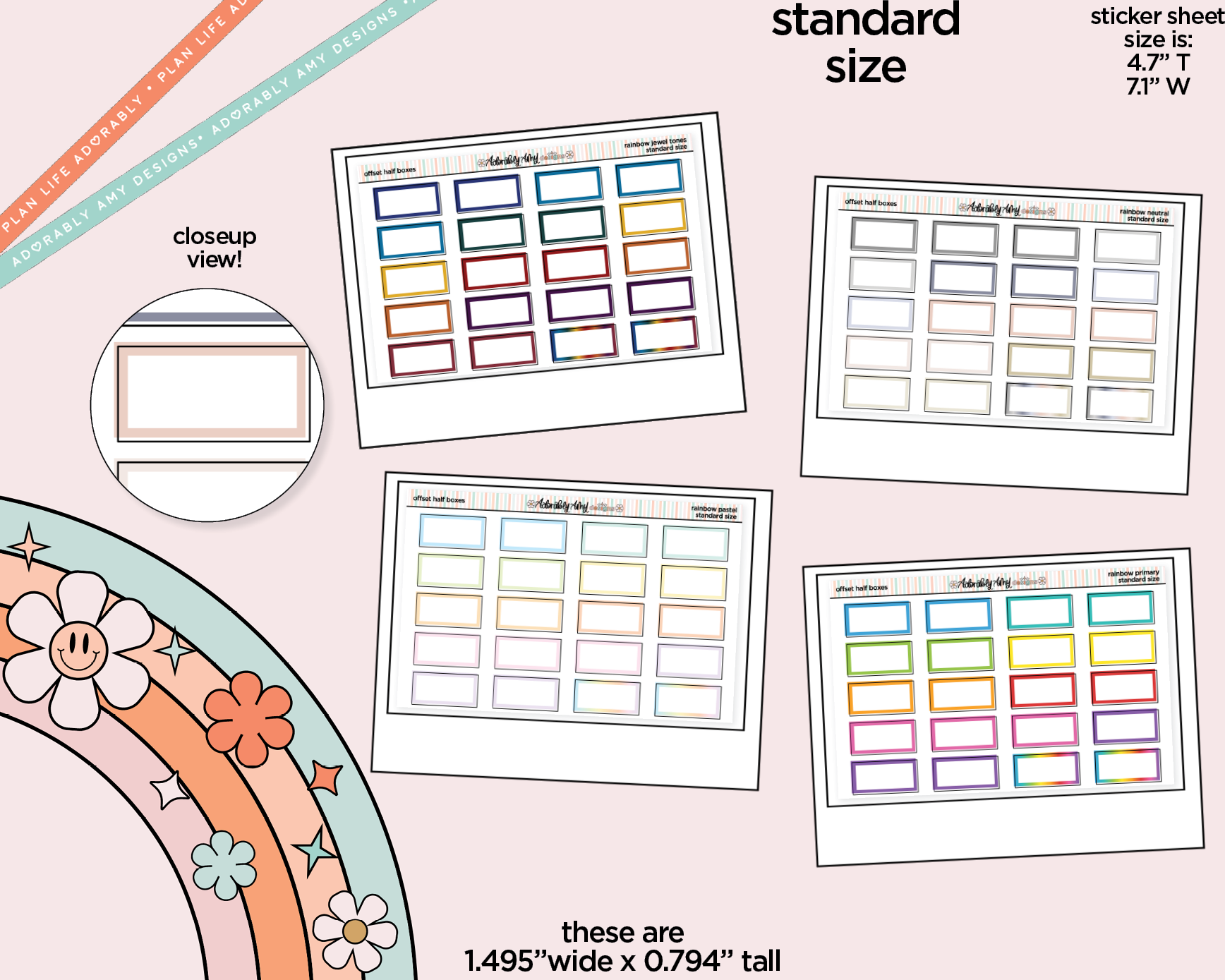 Rainbow Offset Half Boxes Standard Stickers for any Planner or Insert ...