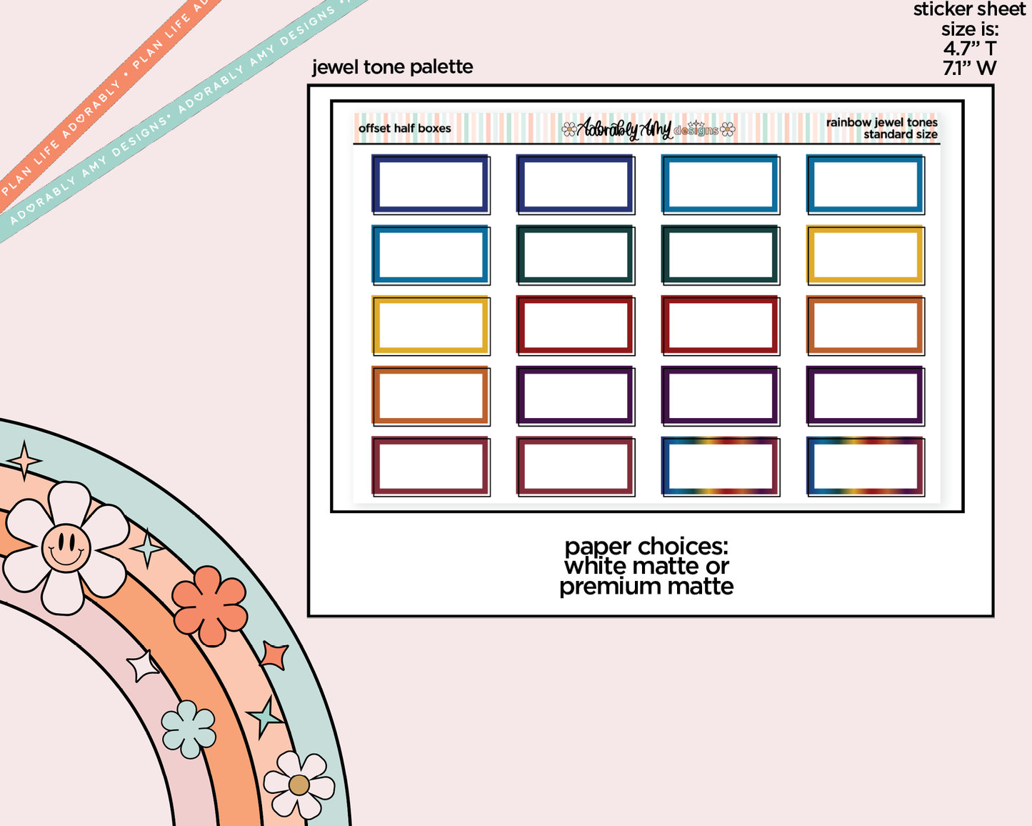 Rainbow Offset Half Boxes Standard Stickers for any Planner or Insert