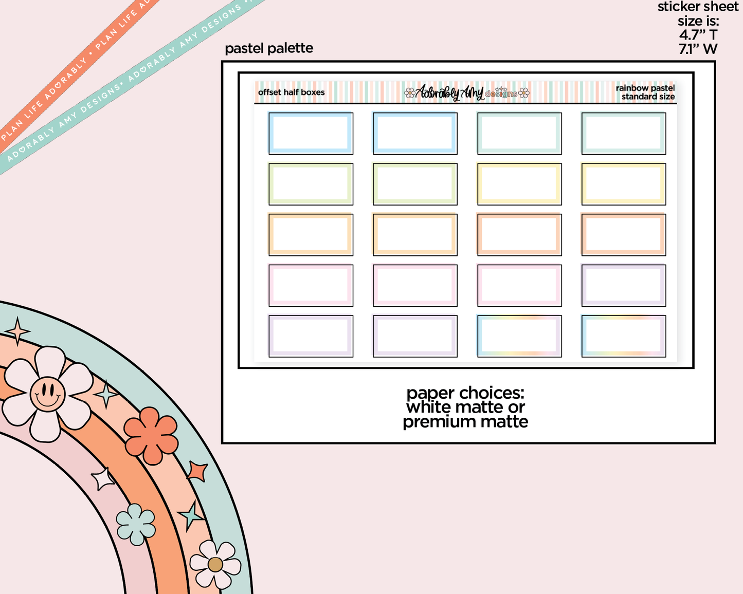 Rainbow Offset Half Boxes Standard Stickers for any Planner or Insert