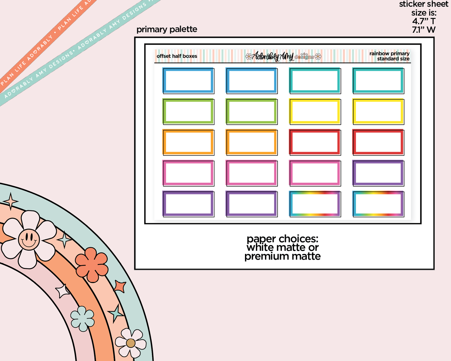 Rainbow Offset Half Boxes Standard Stickers for any Planner or Insert