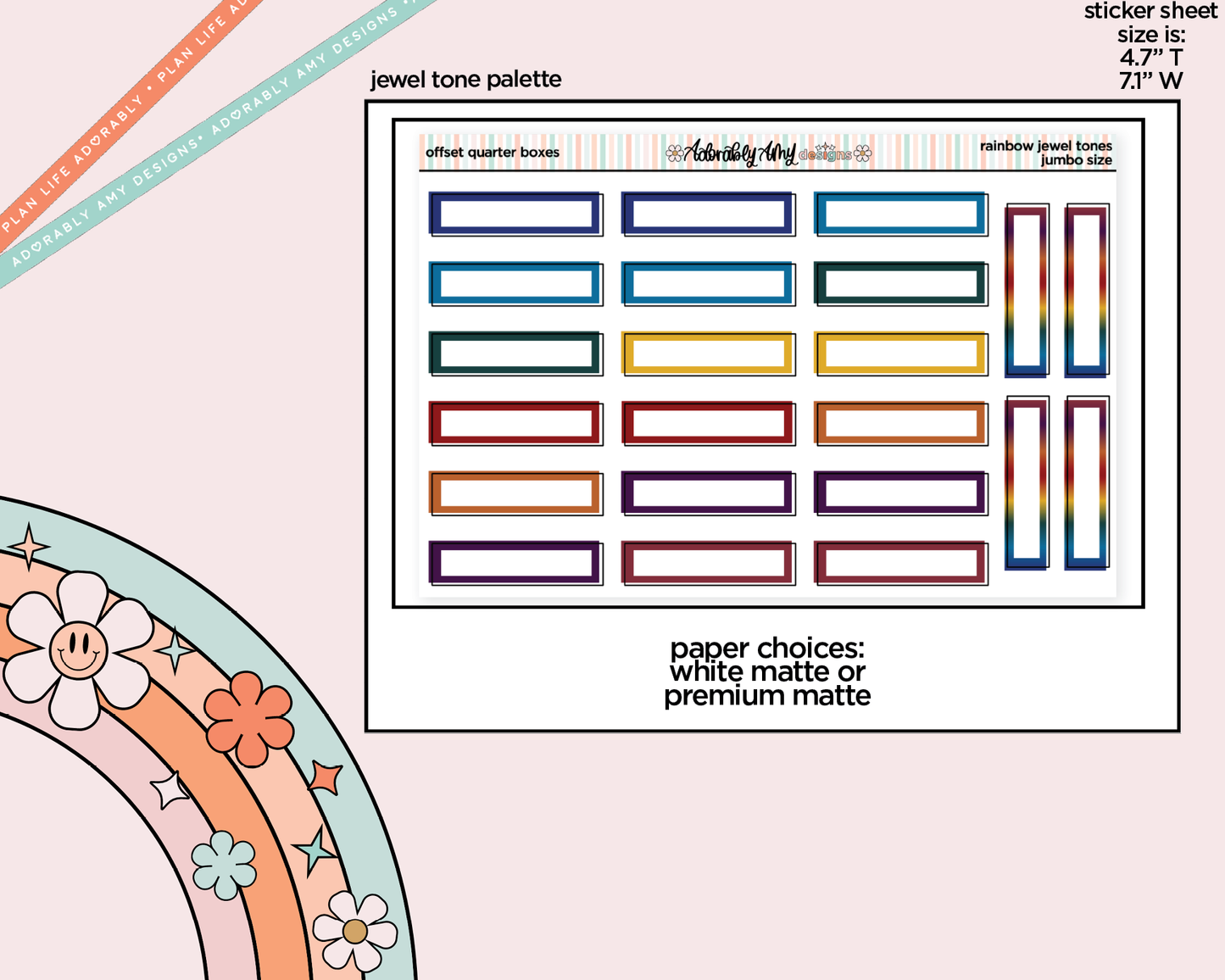 Rainbow Offset Quarter Boxes Large/Jumbo Stickers for any Planner or Insert