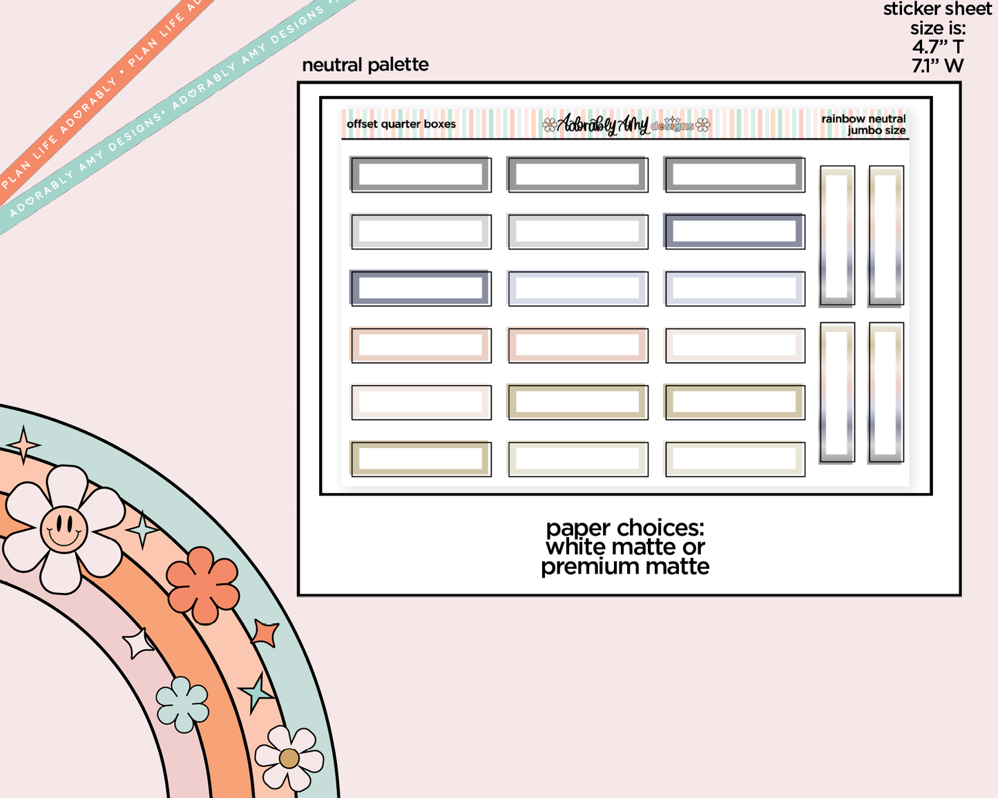 Rainbow Offset Quarter Boxes Large/Jumbo Stickers for any Planner or Insert