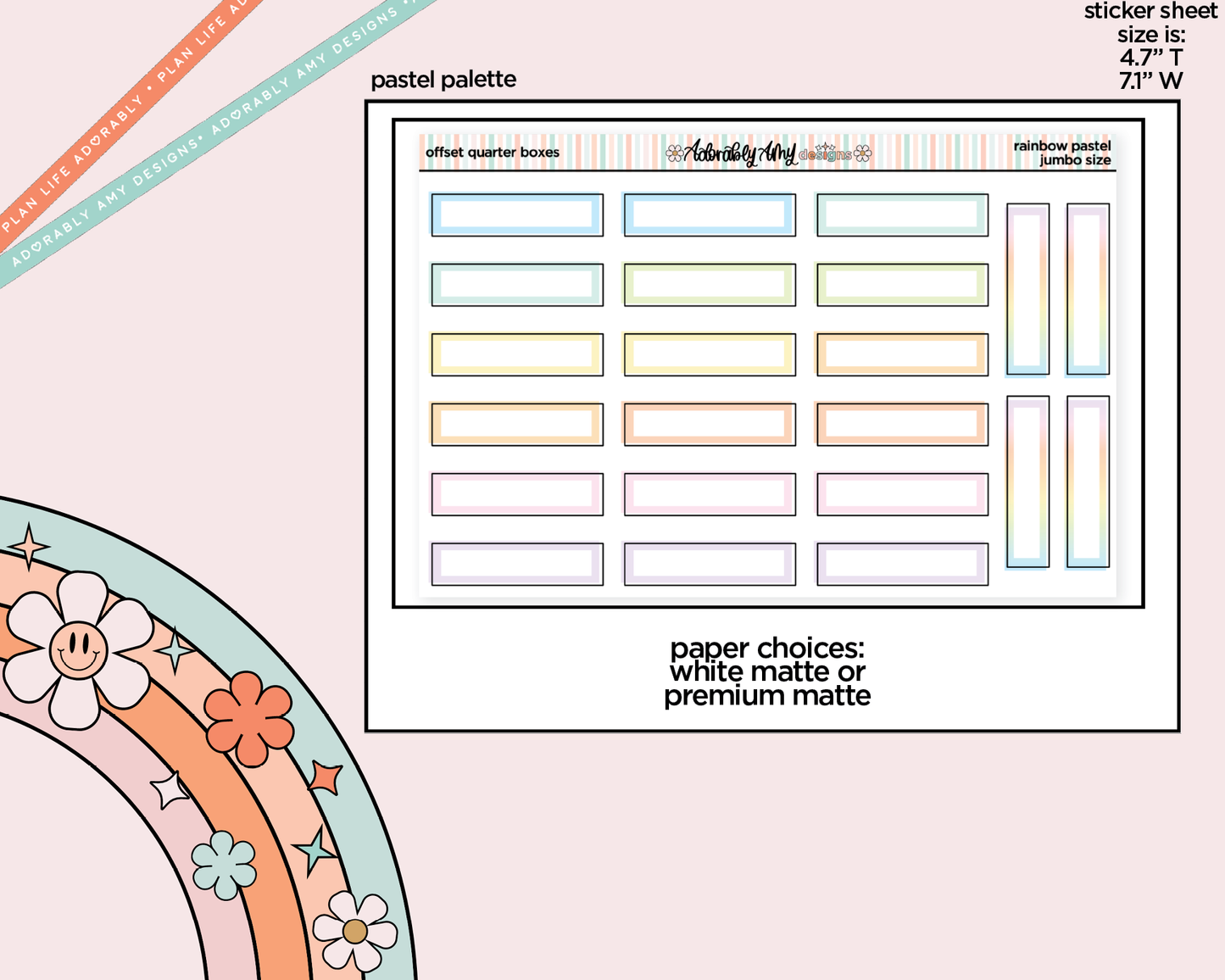 Rainbow Offset Quarter Boxes Large/Jumbo Stickers for any Planner or Insert