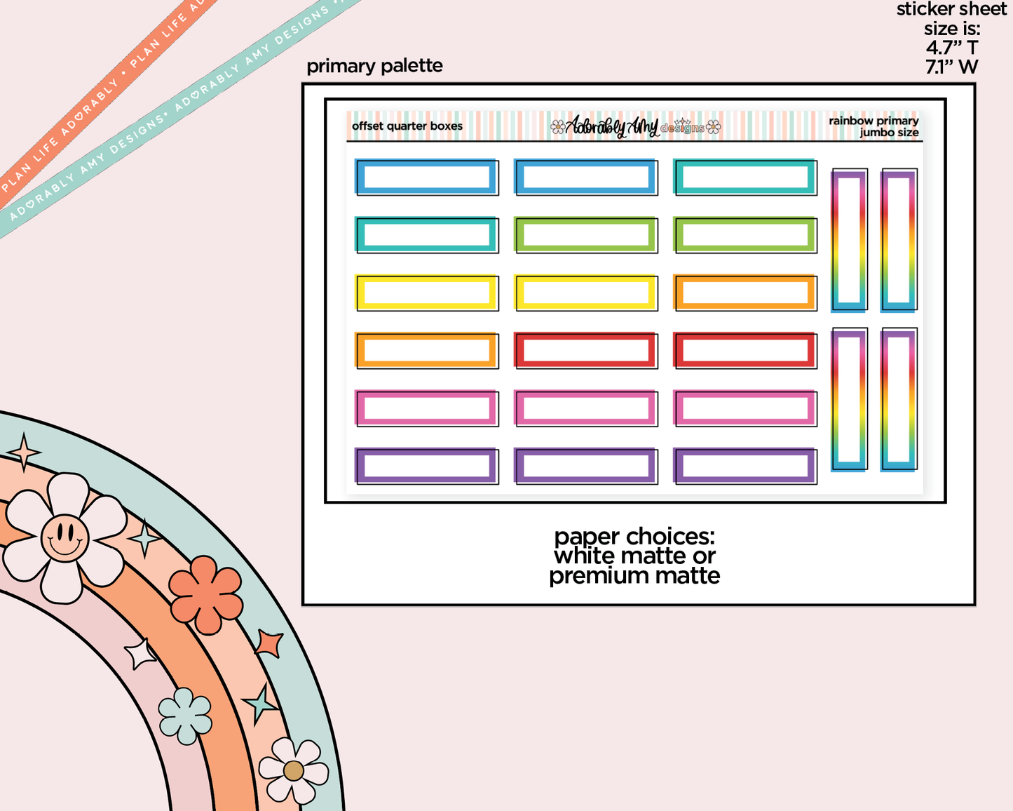 Rainbow Offset Quarter Boxes Large/Jumbo Stickers for any Planner or Insert