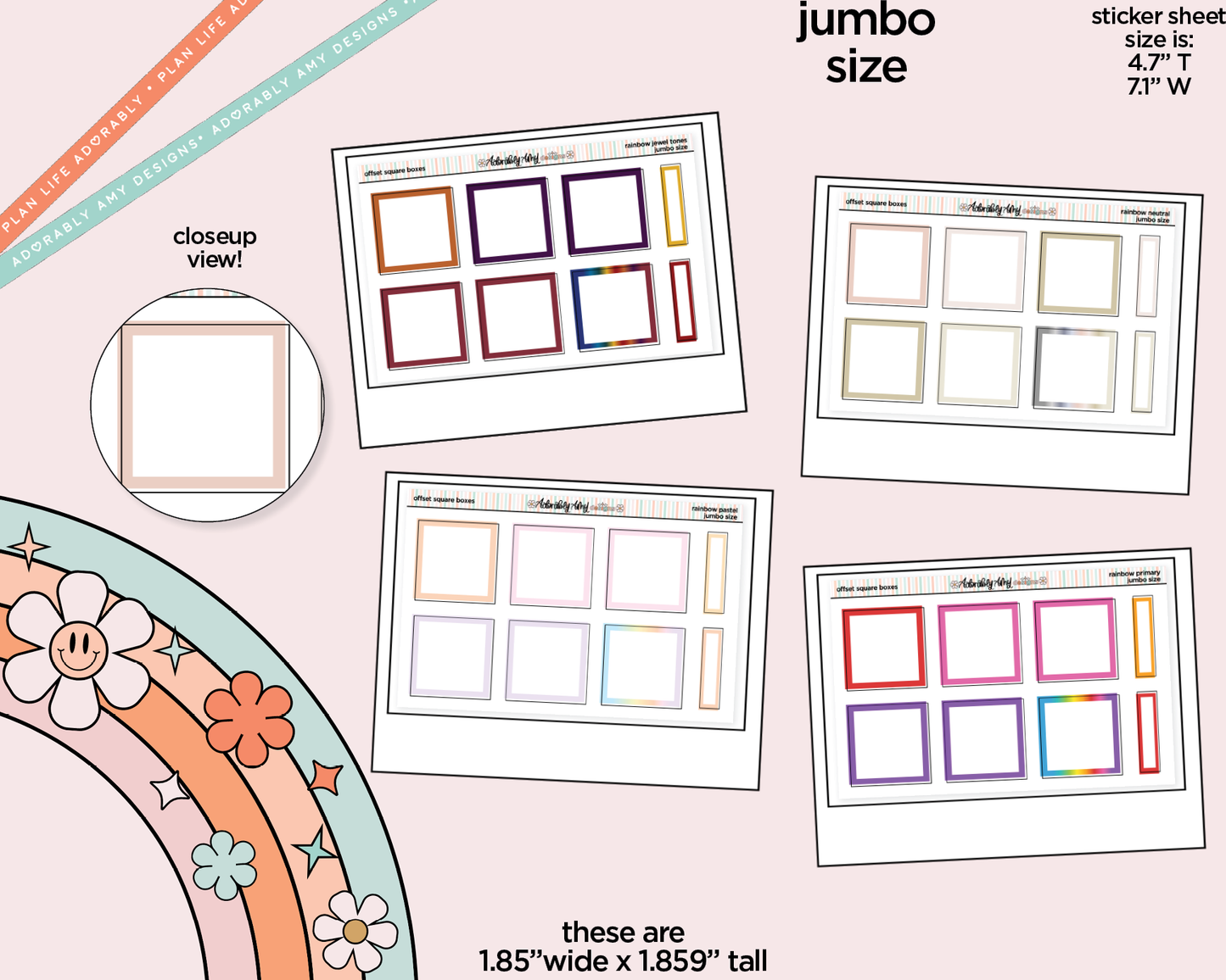 Rainbow Offset Square Boxes Large/Jumbo Stickers for any Planner or Insert