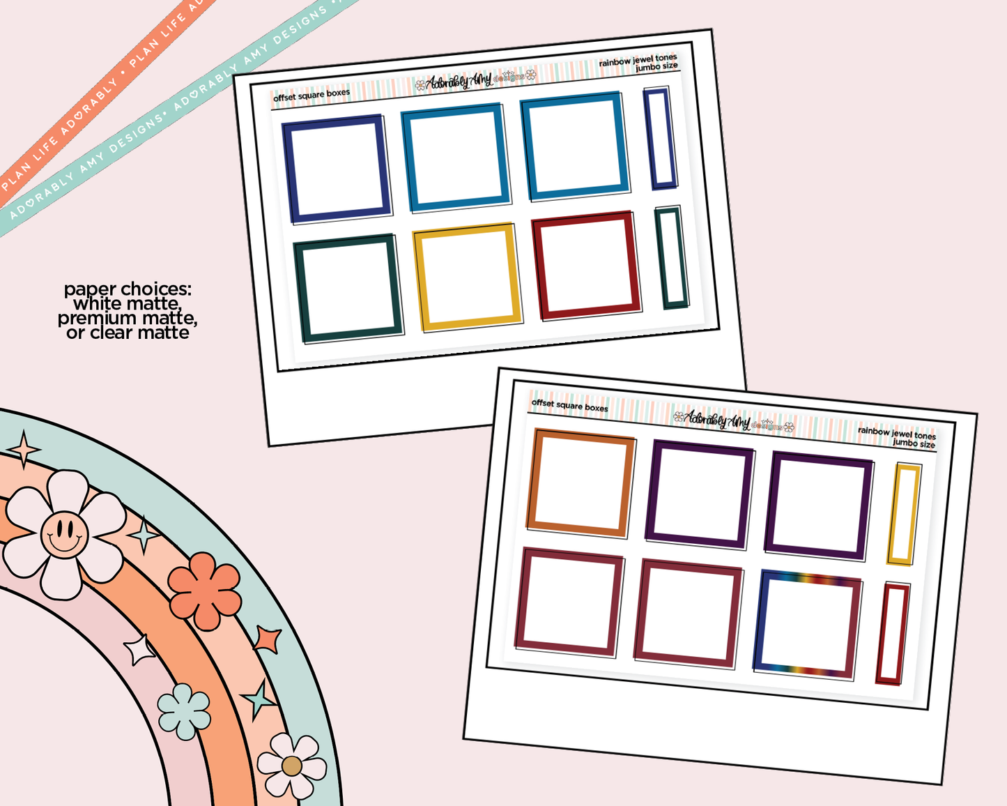 Rainbow Offset Square Boxes Large/Jumbo Stickers for any Planner or Insert