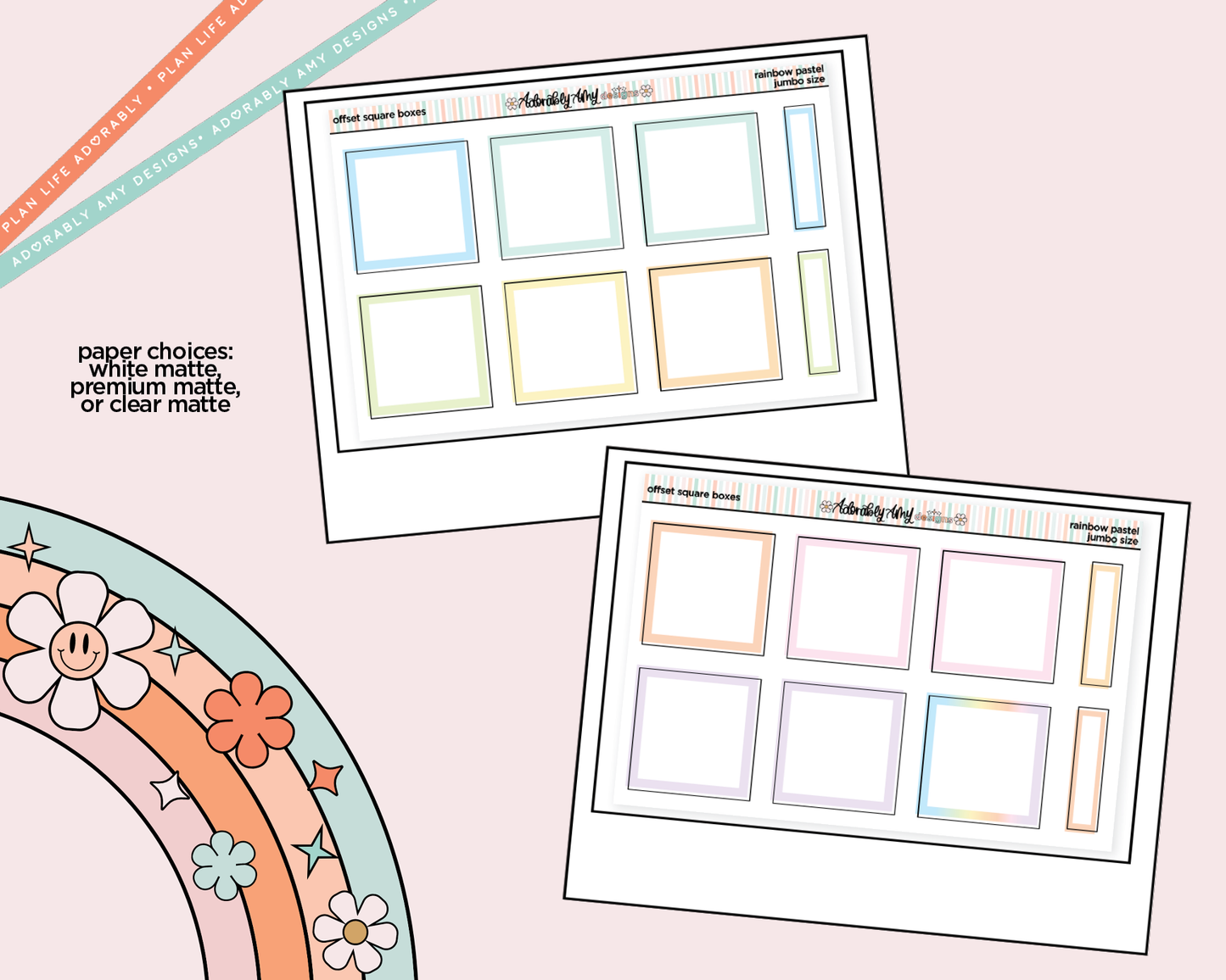 Rainbow Offset Square Boxes Large/Jumbo Stickers for any Planner or Insert