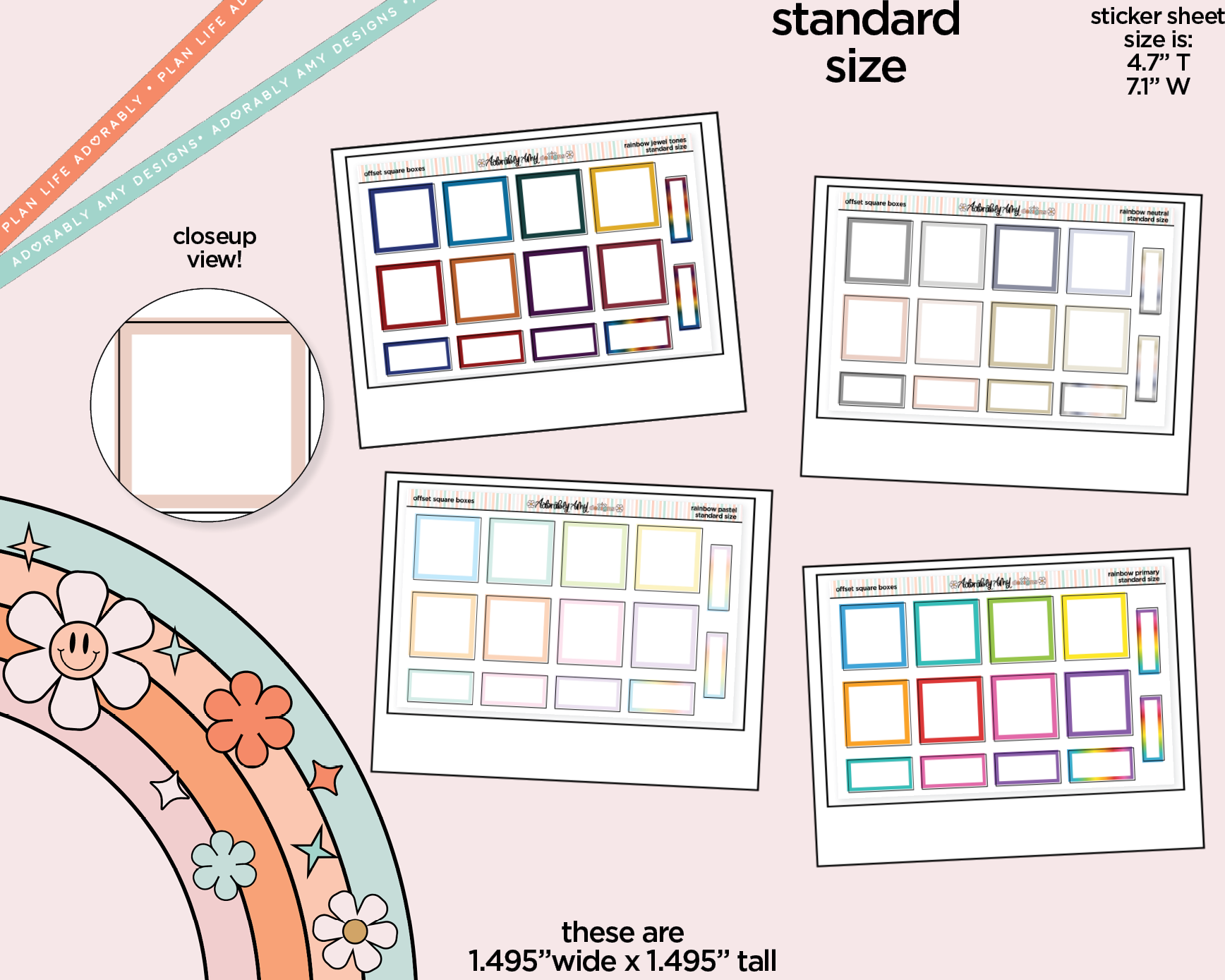 Rainbow Offset Square Boxes Standard Stickers for any Planner or Inser ...