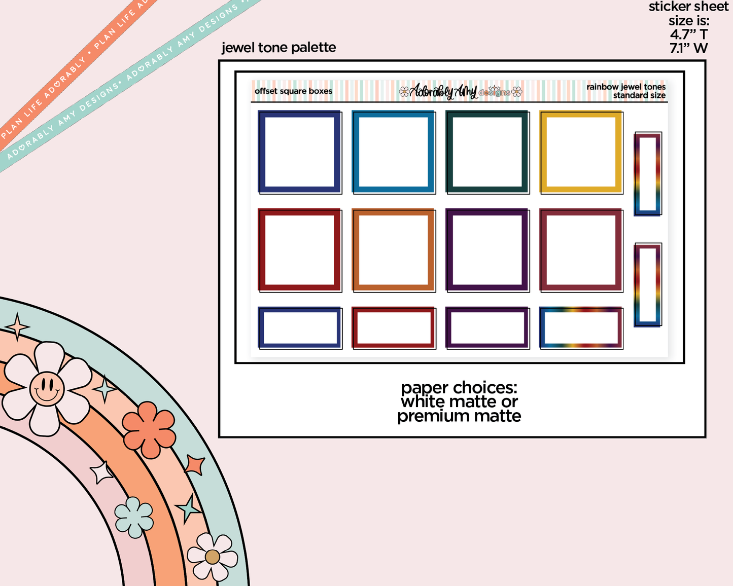 Rainbow Offset Square Boxes Standard Stickers for any Planner or Insert