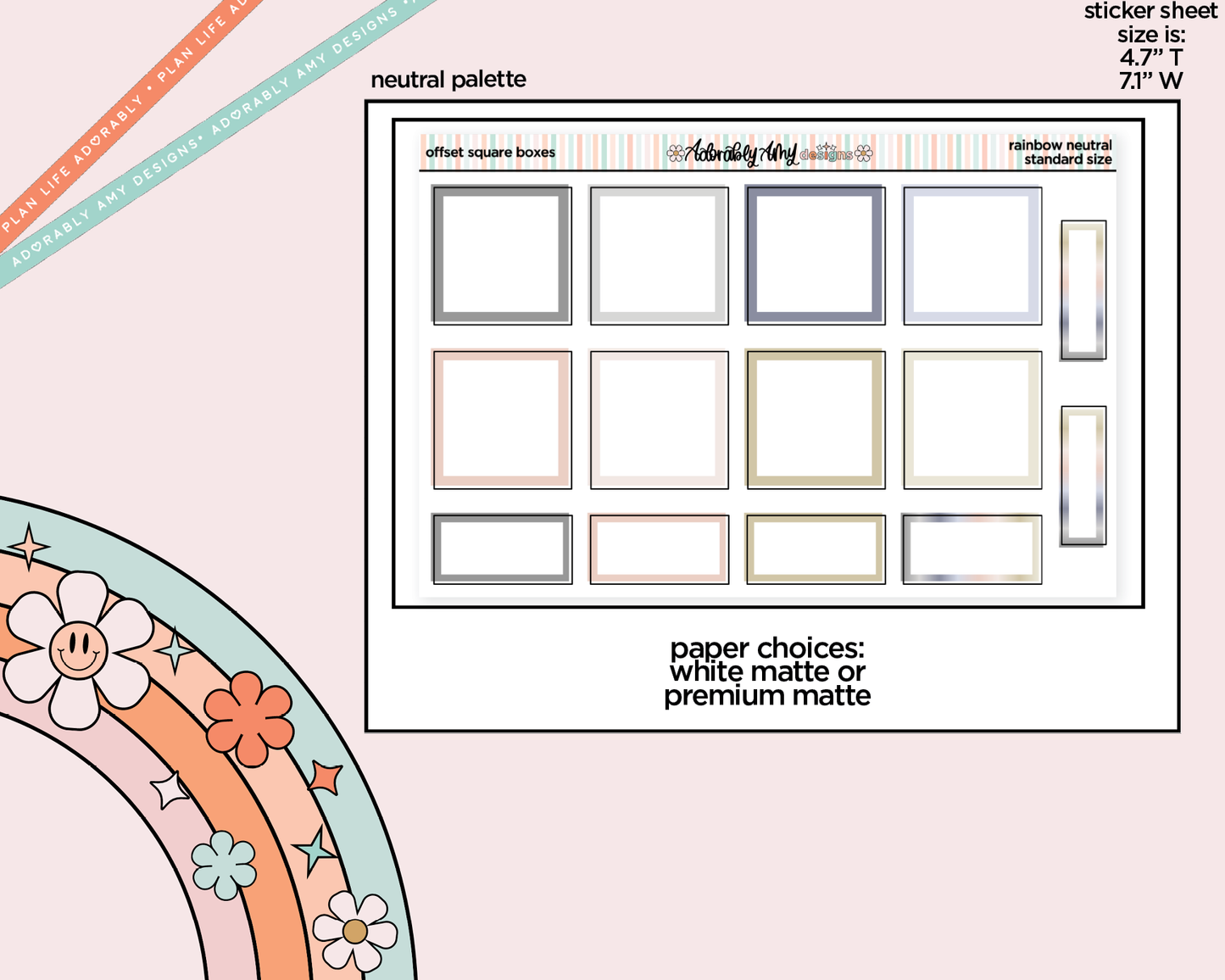 Rainbow Offset Square Boxes Standard Stickers for any Planner or Insert