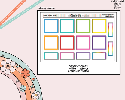 Rainbow Offset Square Boxes Standard Stickers for any Planner or Insert