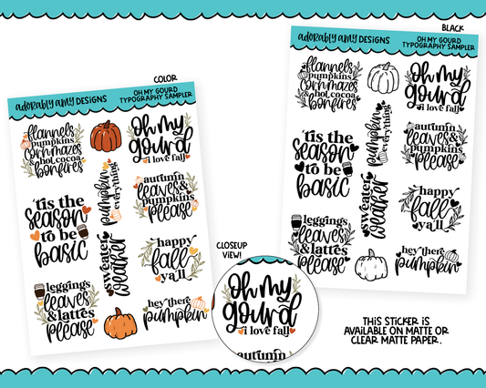 Oh My Gourd Typography Sampler Planner Stickers for any Planner or Insert