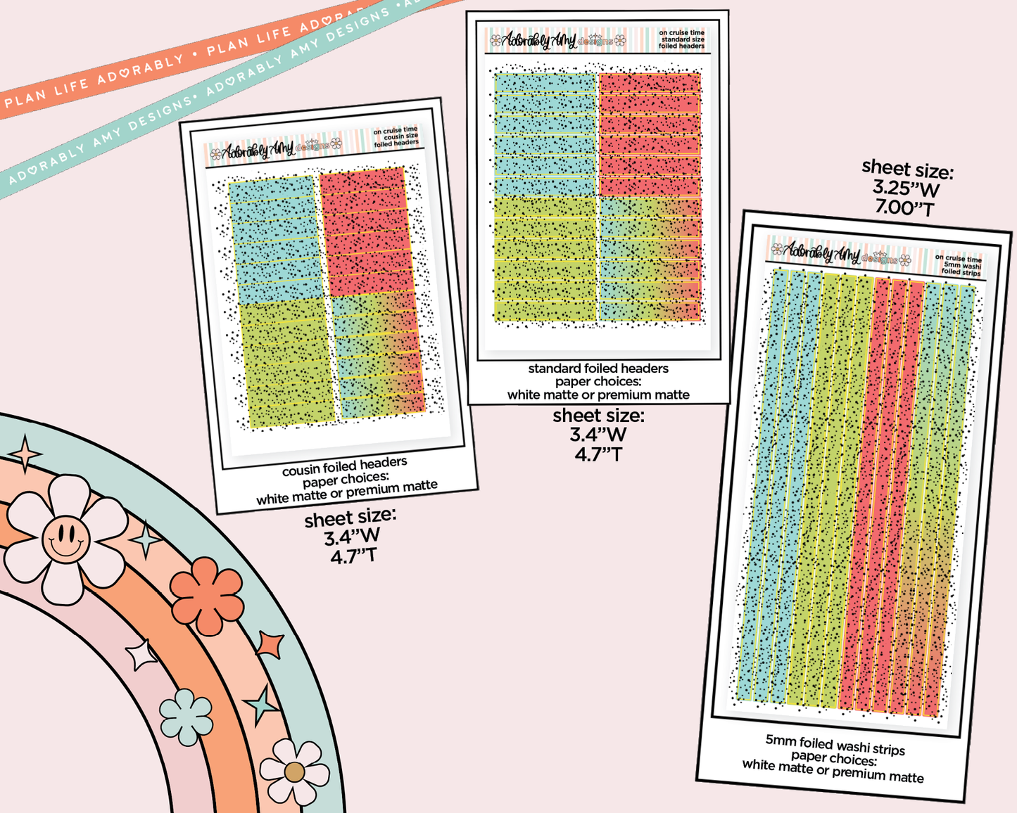 Foiled On Cruise Mode Headers or Long Strips Planner Stickers for any Planner or Insert