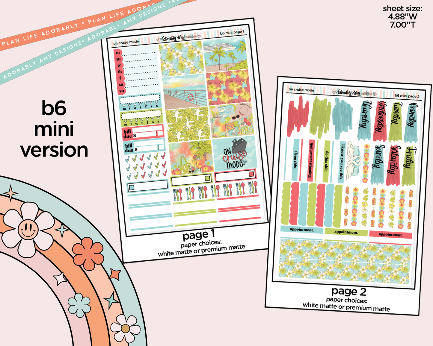 Mini B6 On Cruise Mode Weekly Planner Sticker Kit sized for ANY Vertical Insert