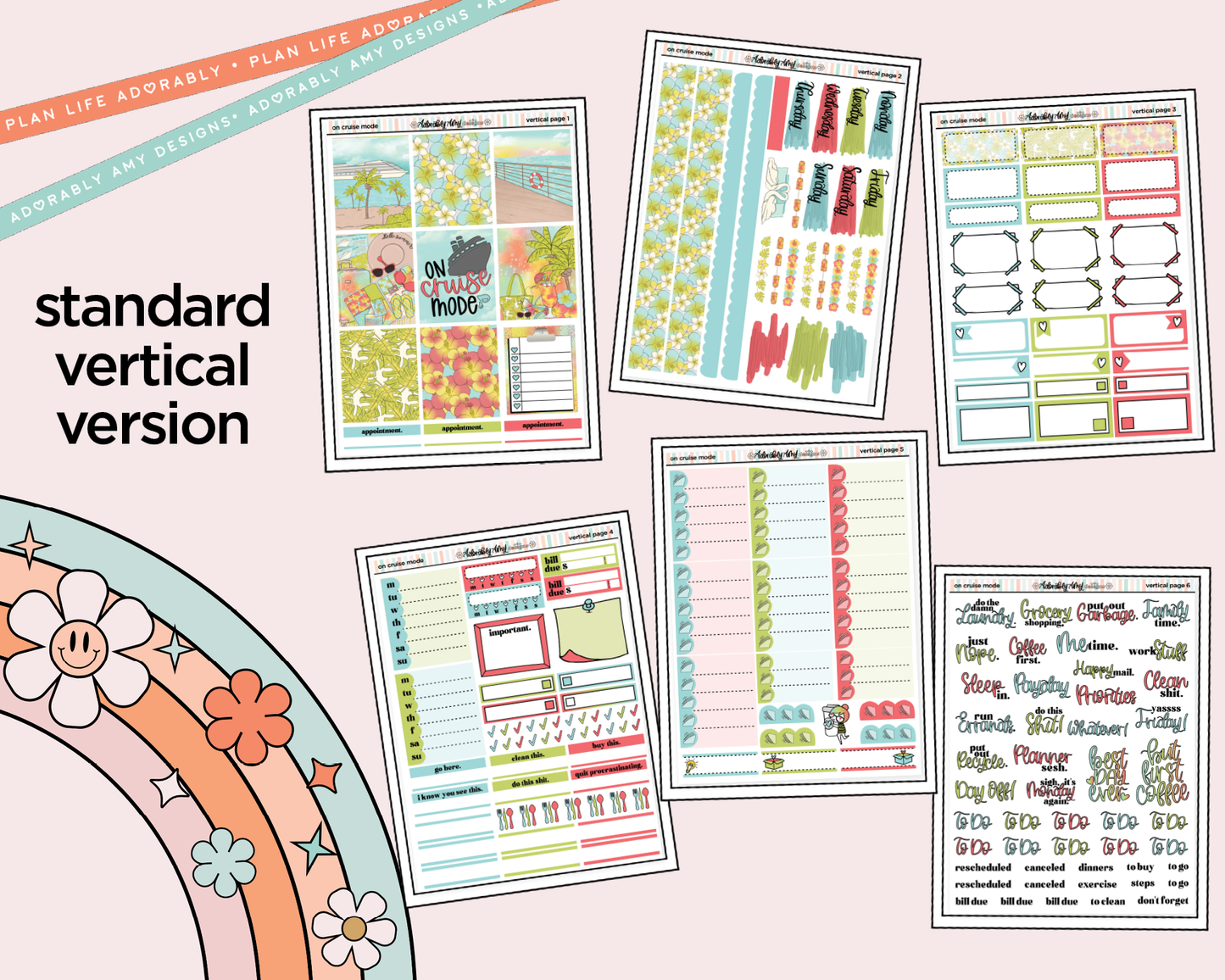 Vertical On Cruise Mode Weekly Sticker Kit for Vertical Standard Size Planners or Insert