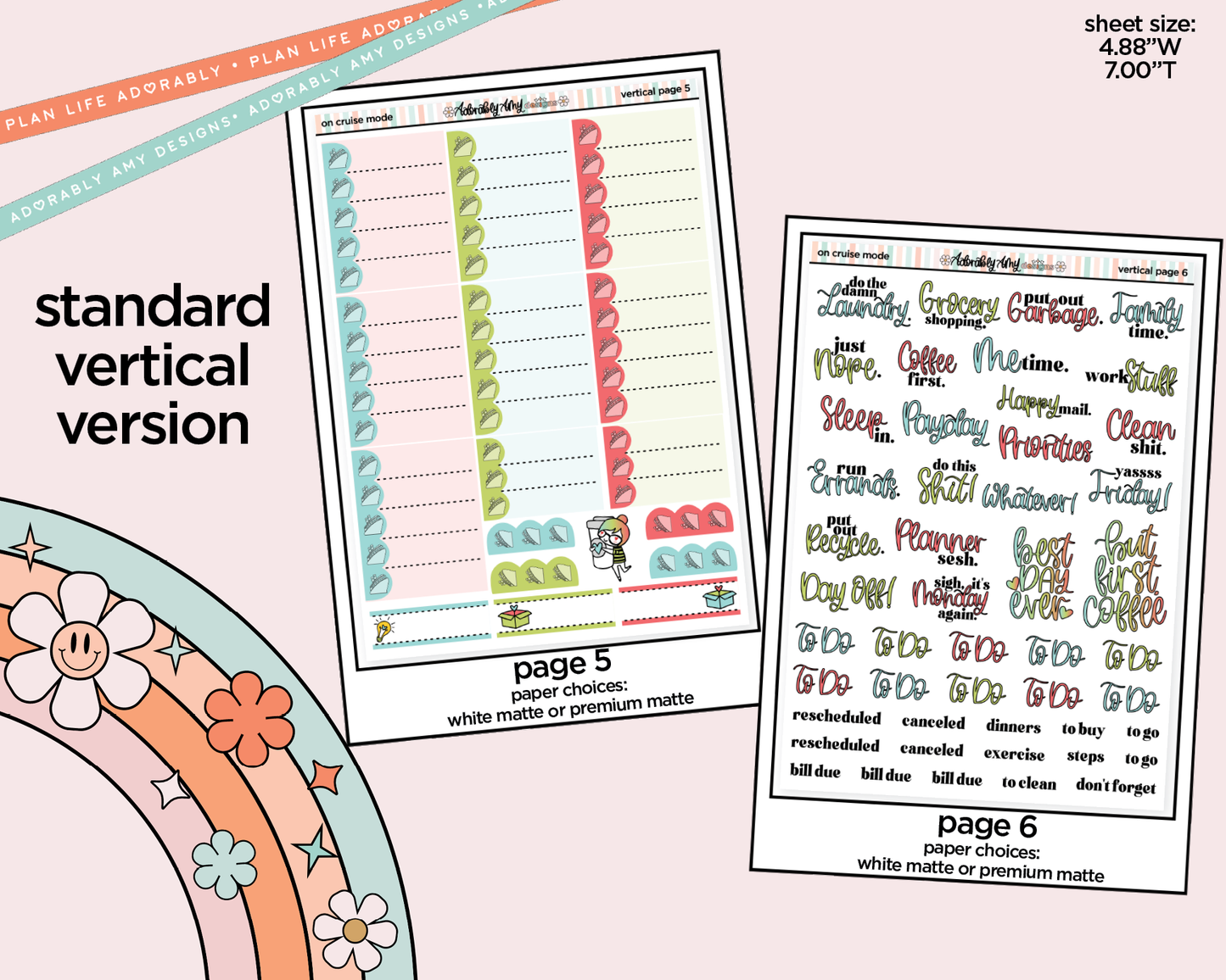 Vertical On Cruise Mode Weekly Sticker Kit for Vertical Standard Size Planners or Insert