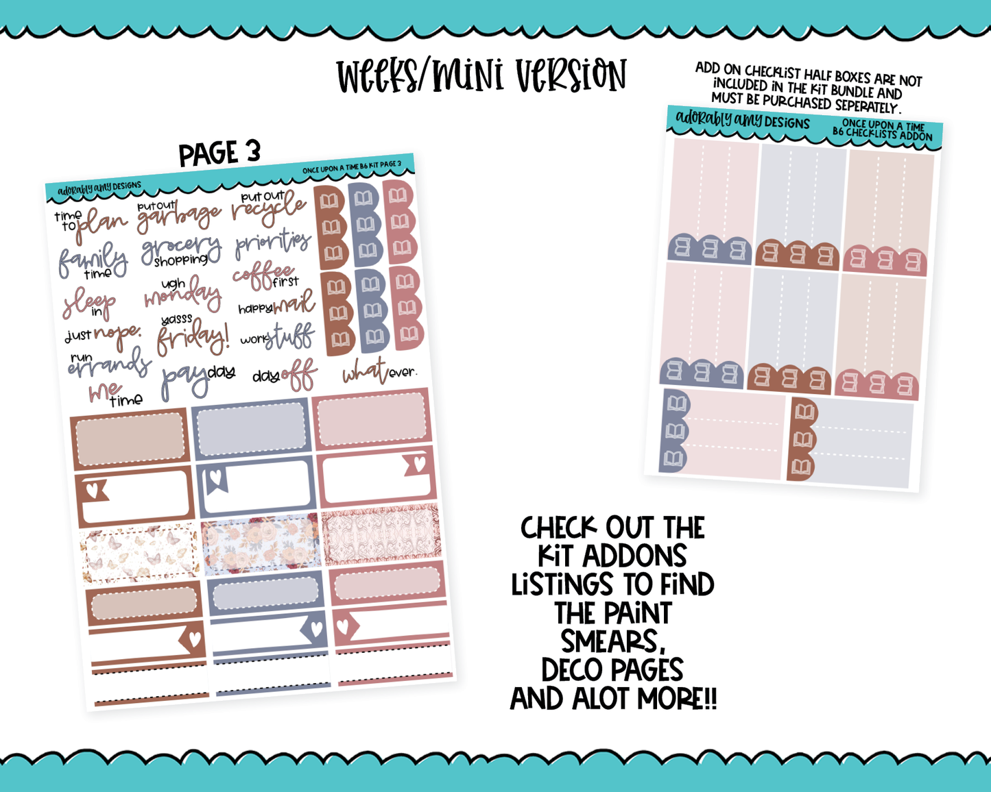 Mini B6 Once Upon a Time Fall Reading Fairytale Themed Weekly Planner Sticker Kit sized for ANY Vertical Insert