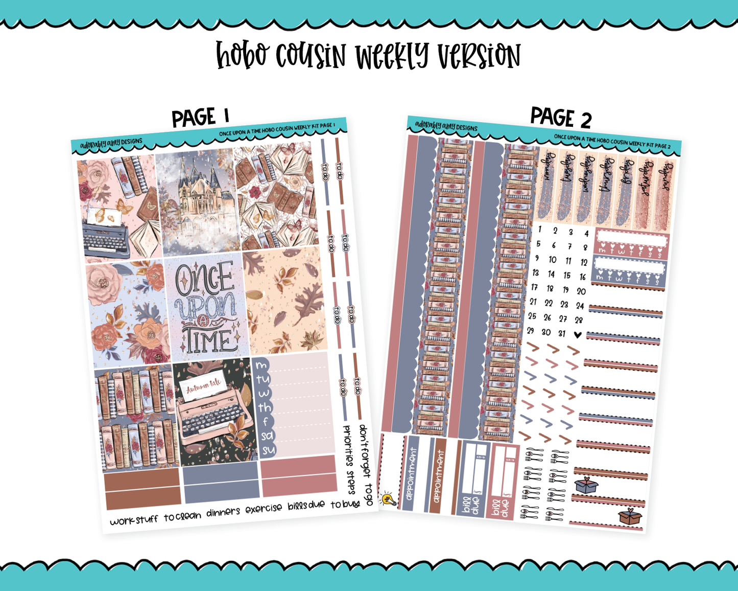 Hobonichi Cousin Weekly Once Upon a Time Fall Reading Fairytale Themed Planner Sticker Kit for Hobo Cousin or Similar Planners