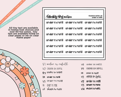 Foiled Tiny Text Series - Order RX Refill Checklist Size Planner Sticker Sheet