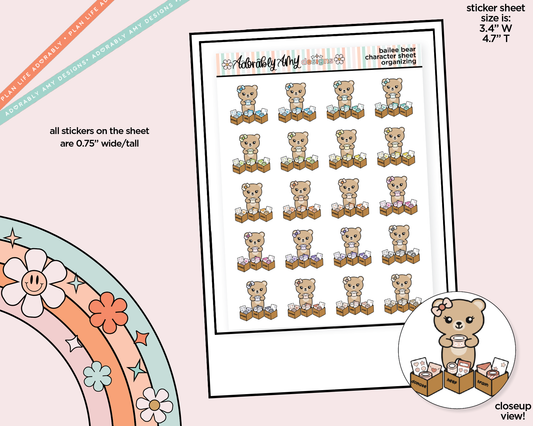 Bailee Bear Organizing - Spring Cleaning Decoration Character Planner Stickers - Adorably Amy Designs