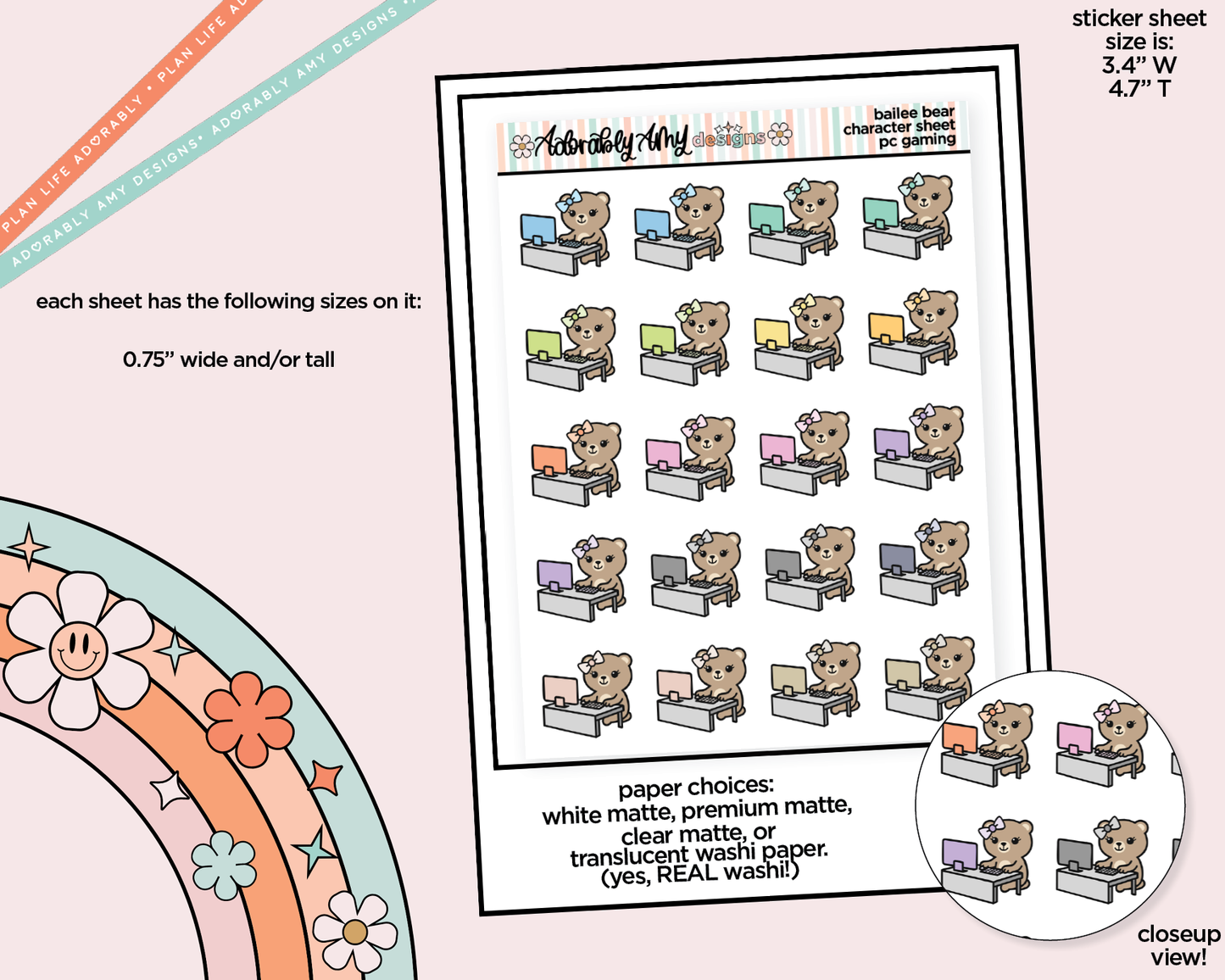 Bailee Bear PC Gaming Decoration Character Planner Stickers