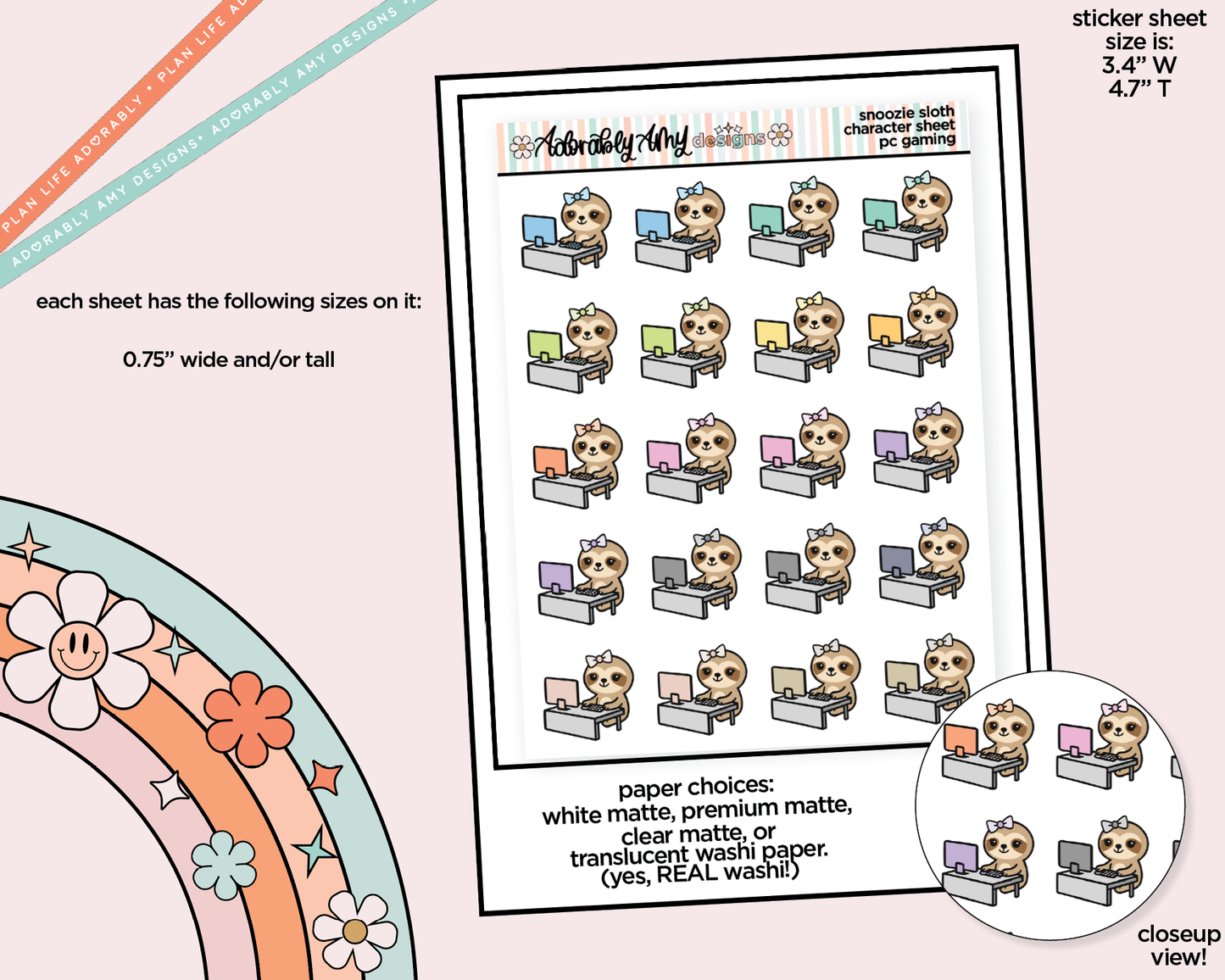 Snoozie Sloth PC Gaming Decoration Character Planner Stickers
