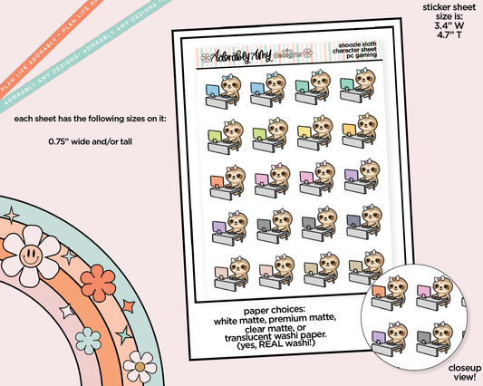 Snoozie Sloth PC Gaming Decoration Character Planner Stickers