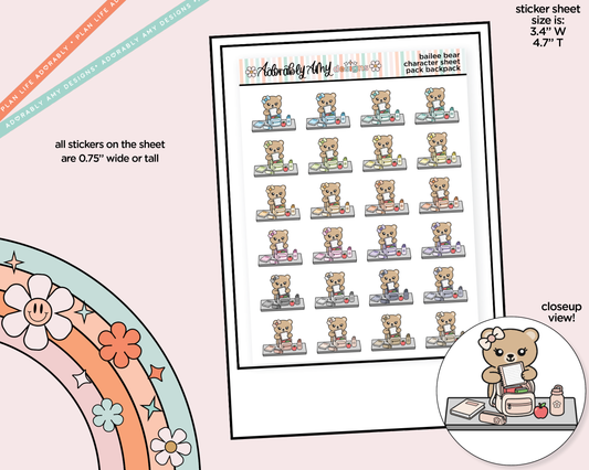 Bailee Bear Pack Backpack Decoration Character Planner Stickers - Adorably Amy Designs