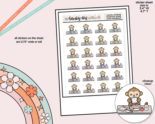 Monty the Monkey Pack Backpack Decoration Character Planner Stickers - Adorably Amy Designs