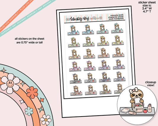 Snoozie Sloth Pack Backpack Decoration Character Planner Stickers - Adorably Amy Designs