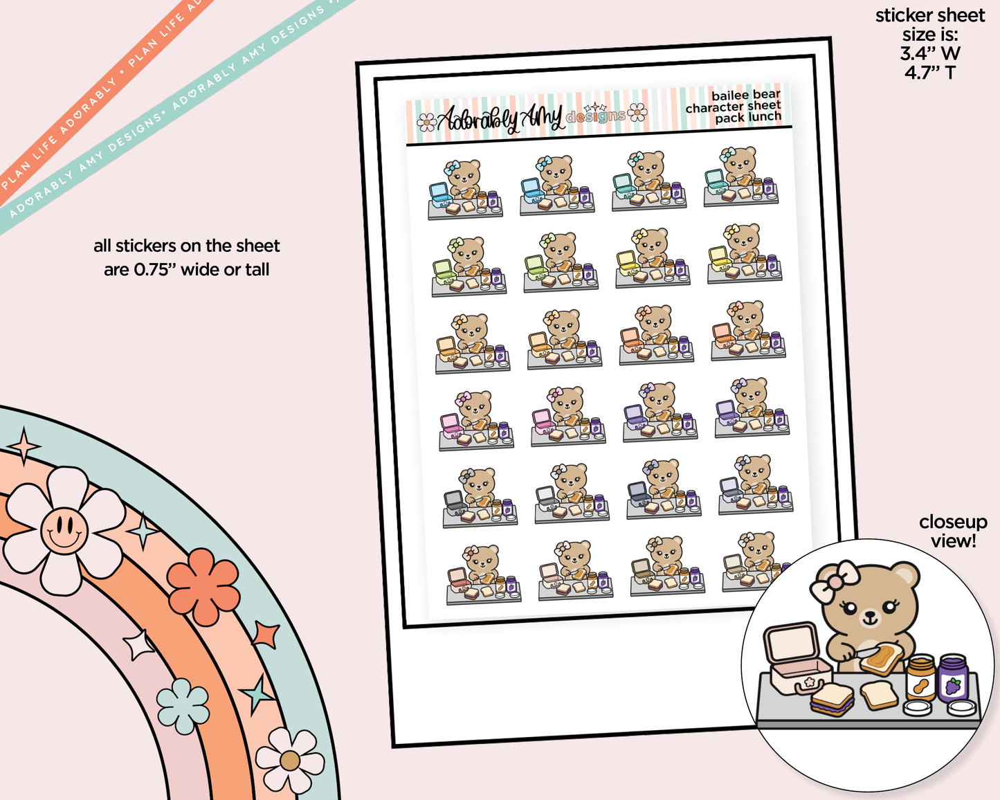 Bailee Bear Pack Lunchbox Decoration Character Planner Stickers