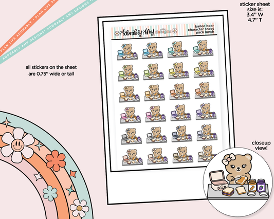 Bailee Bear Pack Lunchbox Decoration Character Planner Stickers - Adorably Amy Designs