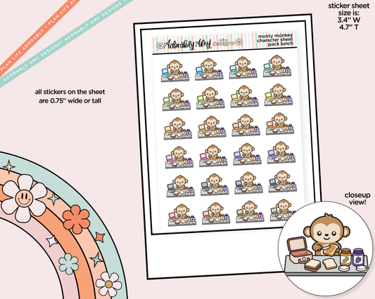 Monty the Monkey Pack Lunchbox Decoration Character Planner Stickers - Adorably Amy Designs