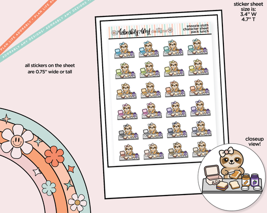 Snoozie Sloth Pack Lunchbox Decoration Character Planner Stickers - Adorably Amy Designs