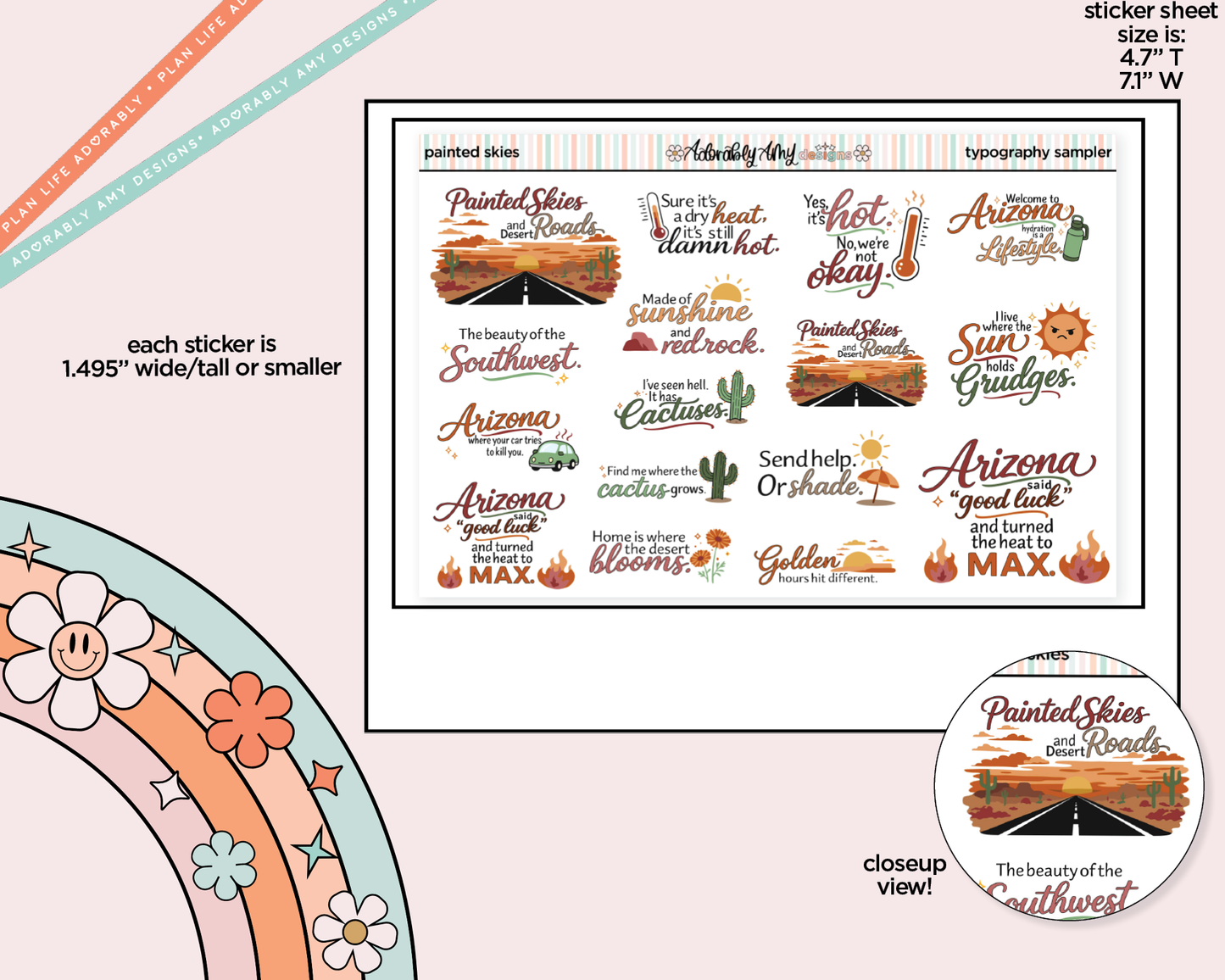 Painted Skies Deco Typography Sampler Planner Stickers