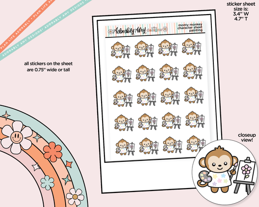 Monty the Monkey Painting Decoration Character Planner Stickers - Adorably Amy Designs