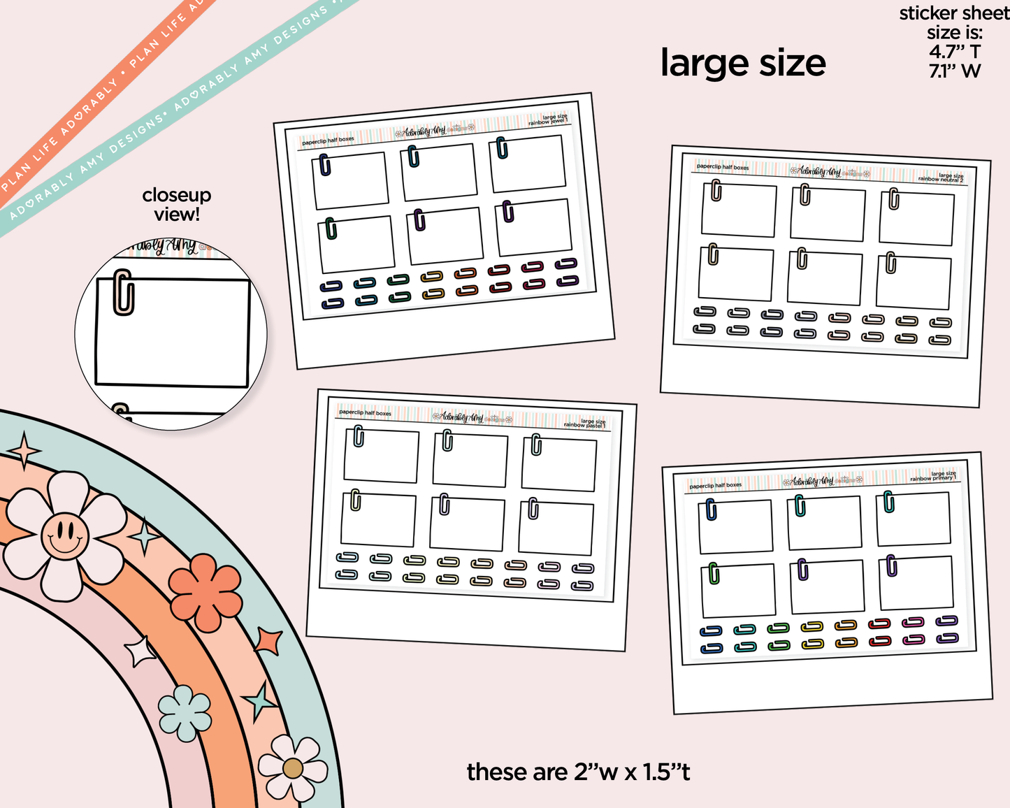 Rainbow Doodled Paperclip Half Boxes Large/Jumbo Size Planner Stickers