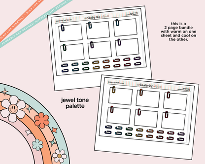 Rainbow Doodled Paperclip Half Boxes Large/Jumbo Size Planner Stickers