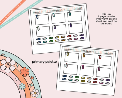 Rainbow Doodled Paperclip Half Boxes Large/Jumbo Size Planner Stickers