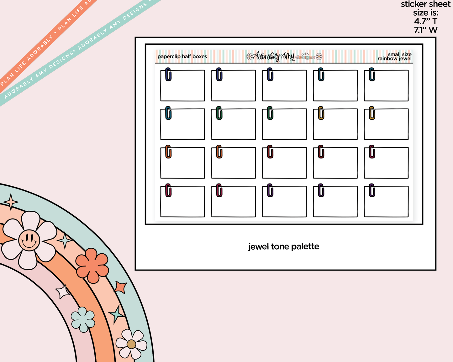 Rainbow Doodled Paperclip Half Boxes Small Size Planner Stickers
