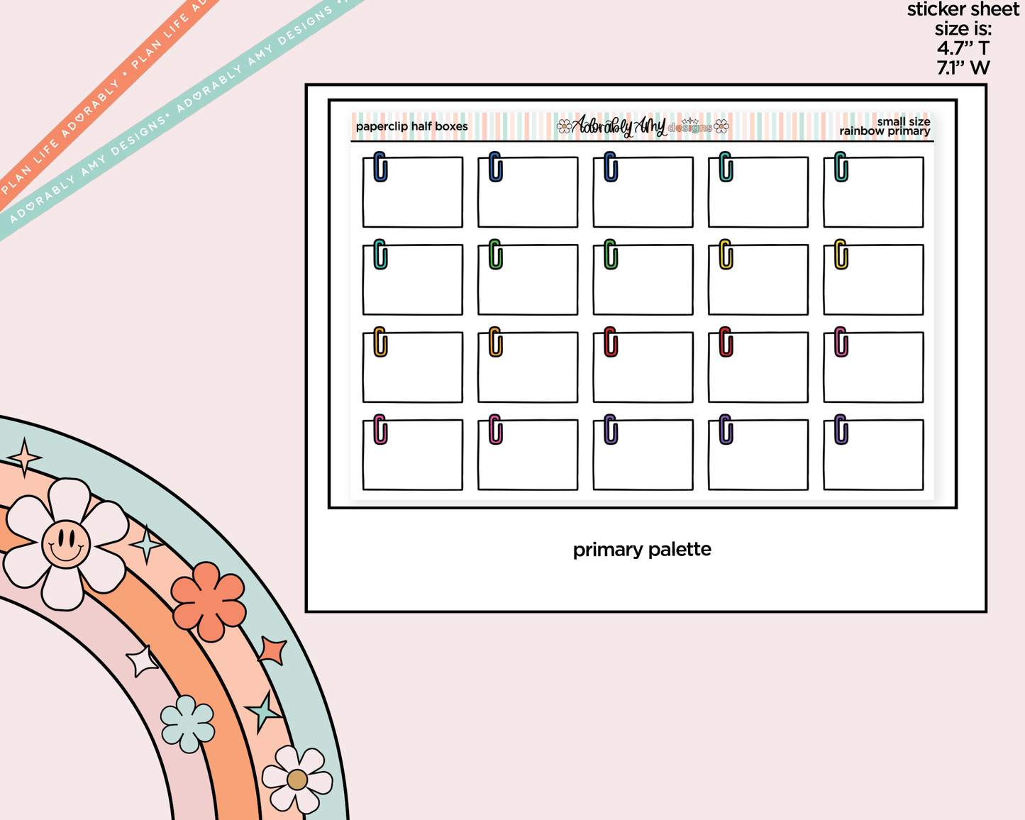 Rainbow Doodled Paperclip Half Boxes Small Size Planner Stickers