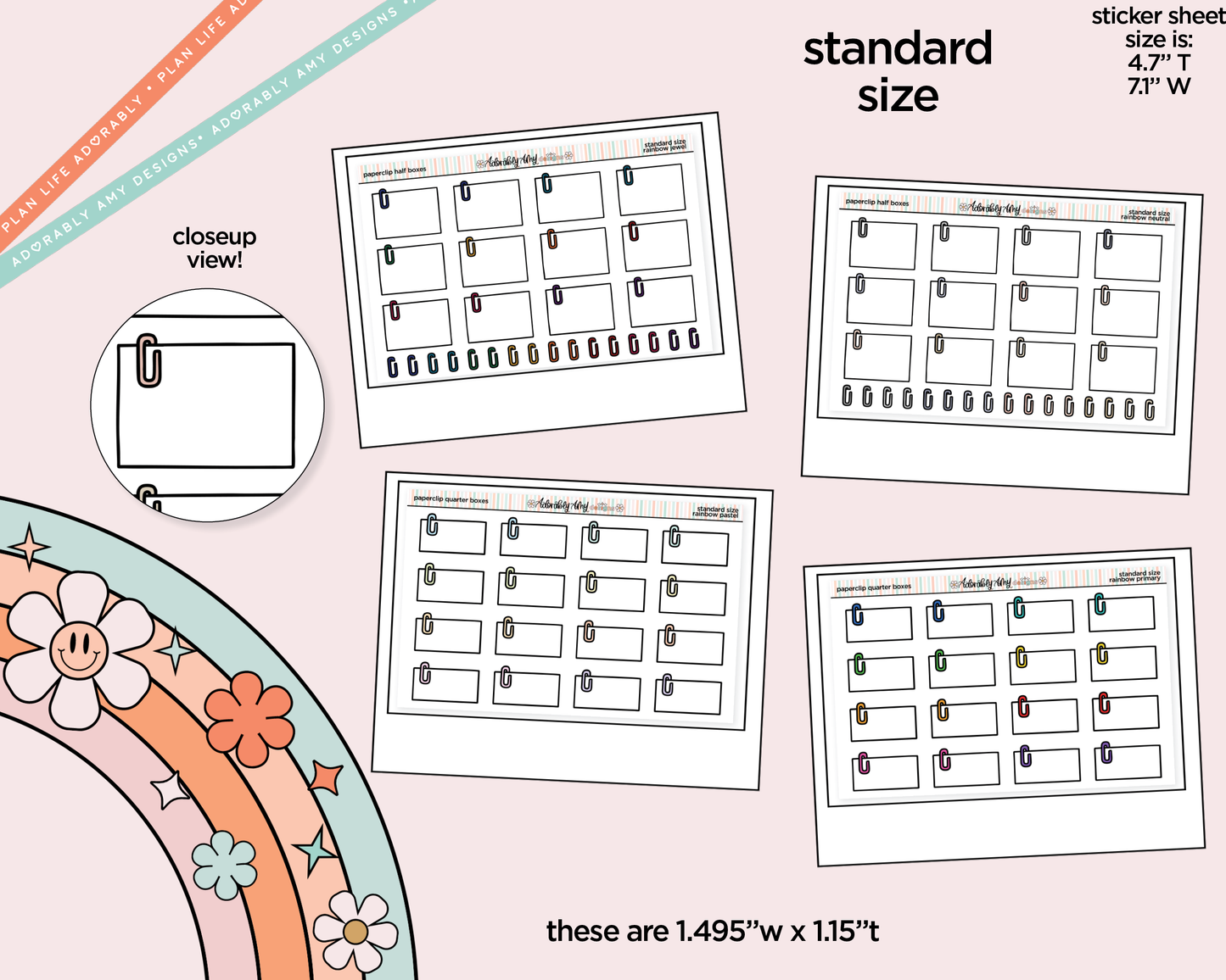 Rainbow Doodled Paperclip Half Boxes Standard Size Planner Stickers