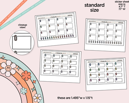 Rainbow Doodled Paperclip Half Boxes Standard Size Planner Stickers