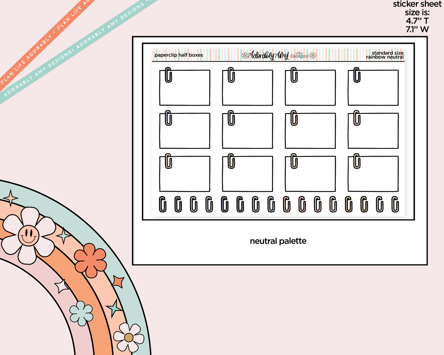 Rainbow Doodled Paperclip Half Boxes Standard Size Planner Stickers