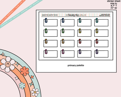Rainbow Doodled Paperclip Half Boxes Standard Size Planner Stickers