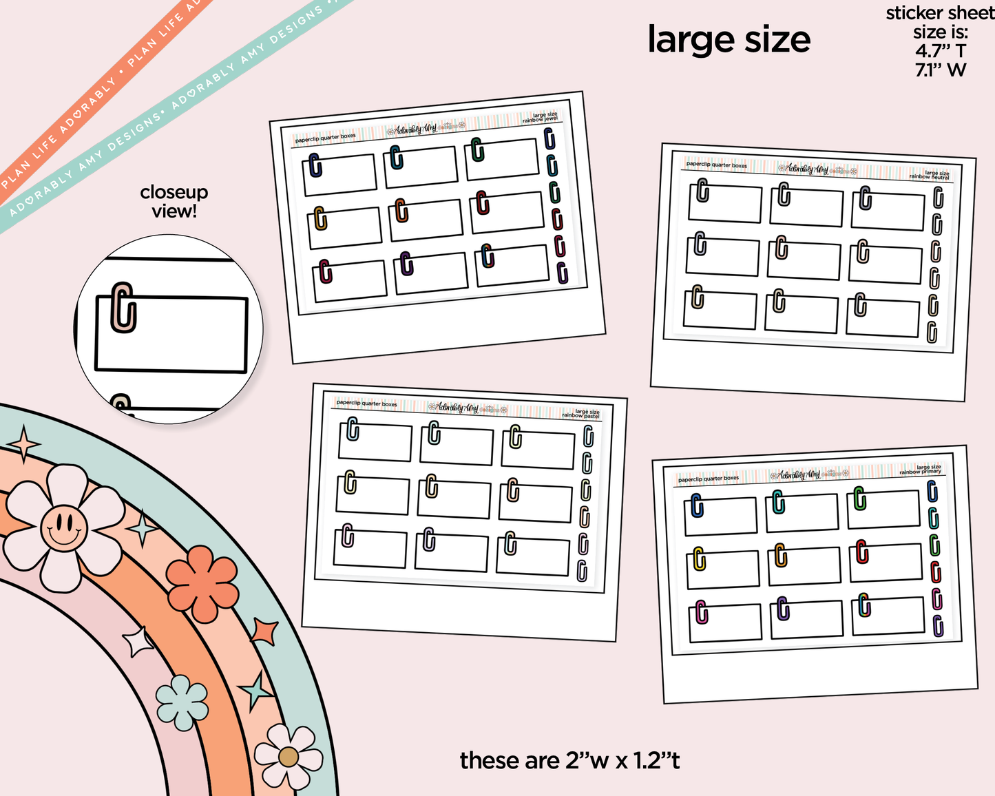 Rainbow Doodled Paperclip Quarter Boxes Large/Jumbo Size Planner Stickers