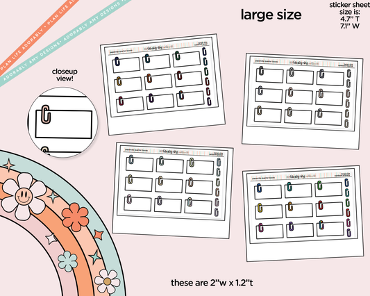 Rainbow Doodled Paperclip Quarter Boxes Large/Jumbo Size Planner Stickers - Adorably Amy Designs