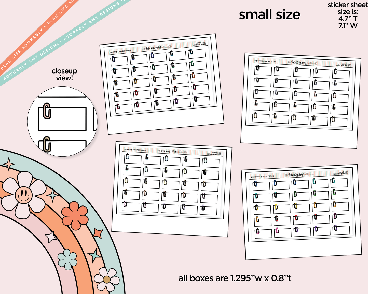 Rainbow Doodled Paperclip Quarter Boxes Small Size Planner Stickers