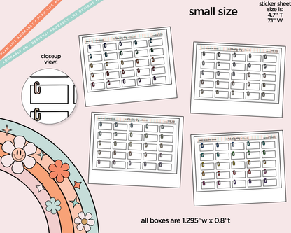 Rainbow Doodled Paperclip Quarter Boxes Small Size Planner Stickers