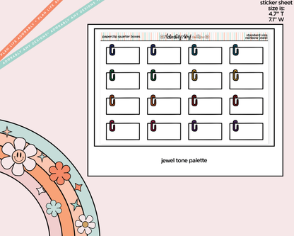 Rainbow Doodled Paperclip Quarter Boxes Standard Size Planner Stickers